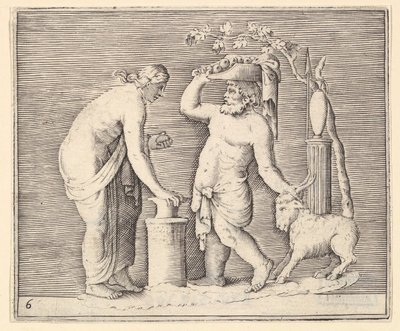 Uomo e donna che sacrificano una capra, pubblicato ca. 1599-1622 da Unbekannt