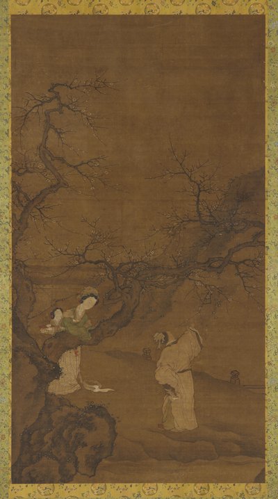 Uomo e donna che godono dei fiori di prugna, dinastia Ming o Qing, XV-XVIII secolo da Unbekannt