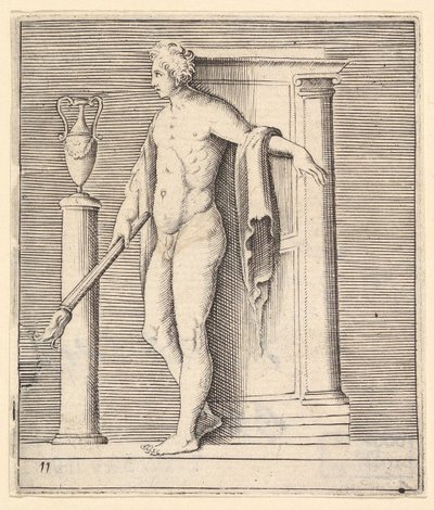 Uomo con Torcia alla Porta del Tempio da Unbekannt
