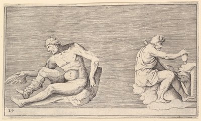 Uomo con ala, uomo con vaso e cane, pubblicato ca. 1599-1622 da Unbekannt