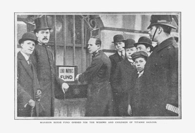 Fondo della Mansion House aperto per le vedove e i figli dei marinai del Titanic, 20 aprile 1912 da Unbekannt