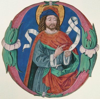Manoscritto miniato con la figura di un santo in una iniziale O, italiano, ca. 1480 da Unbekannt
