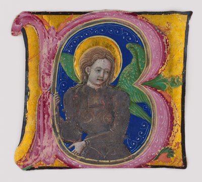 Foglio di manoscritto tagliato da un libro corale con una iniziale illuminata B..., seconda metà del XV secolo da Unbekannt