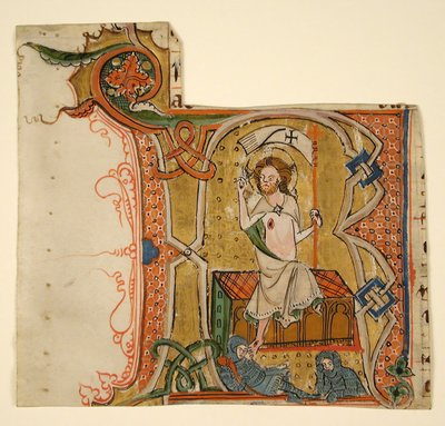 Foglio manoscritto con iniziale illuminata R con La Resurrezione, fine XIII secolo da Unbekannt