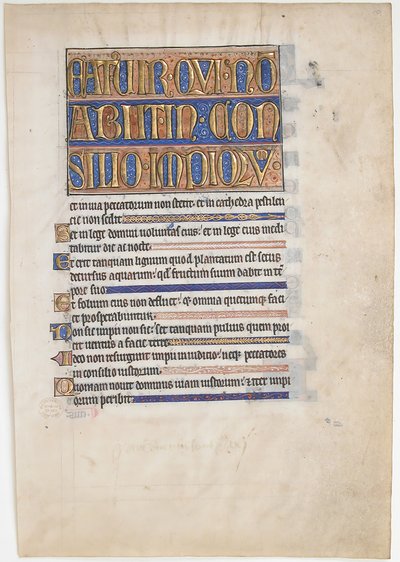 Foglio di manoscritto da un salterio reale, 1250-70 da Unbekannt