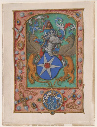 Foglio di manoscritto con stemma, da un libro d