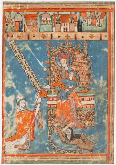 Foglio di manoscritto con dedica di un libro alla Vergine, tedesco, ca. 1400 da Unbekannt