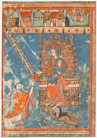 Foglio di manoscritto con dedica di un libro alla Vergine, ca. 1400 da Unbekannt