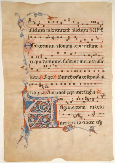 Foglio di manoscritto con iniziale foliata A, da un antifonario, XIV secolo da Unbekannt