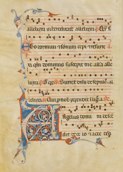 Foglio di manoscritto con iniziale foliata A, da un antifonario, italiano, XIV secolo da Unbekannt