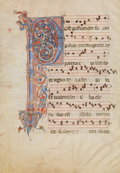 Foglio di Manoscritto con Iniziale Fogliata P, da un Antifonario, Italiano, ca. 1250-60 da Unbekannt