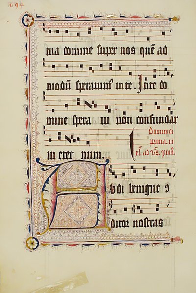 Foglio di Manoscritto con Iniziale A, da un Antifonario da Unbekannt