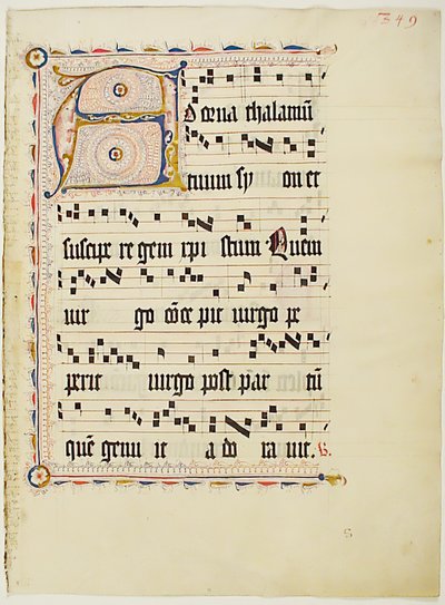 Foglio di manoscritto con iniziale A, da un antifonario, tedesco da Unbekannt