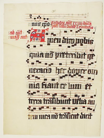 Foglio di manoscritto con iniziale A, da un antifonario, tedesco da Unbekannt