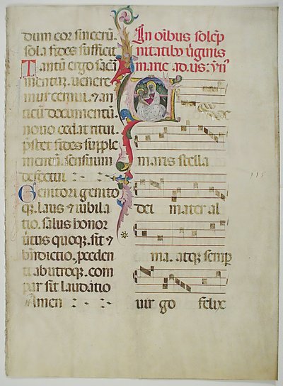 Foglio di manoscritto con iniziale A, da un Antifonario, italiano, XV secolo da Unbekannt