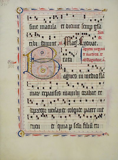 Foglio di manoscritto con iniziale B, da un antifonario, tedesco, secondo quarto del XV secolo da Unbekannt