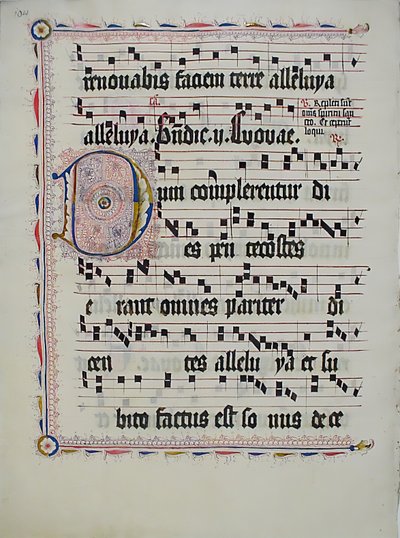 Foglio di manoscritto con iniziale D, da un antifonario, tedesco da Unbekannt