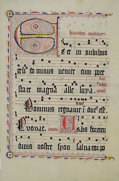 Foglio di manoscritto con iniziale E, da un antifonario, tedesco da Unbekannt