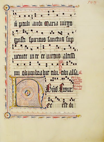 Foglio di Manoscritto con Iniziale H, da un Antifonario, Tedesco, secondo quarto del XV secolo da Unbekannt