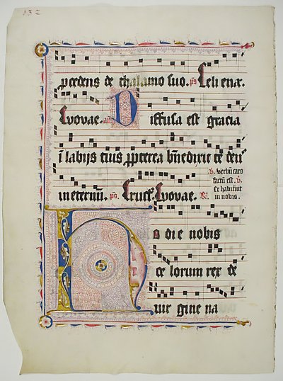 Foglio di manoscritto con iniziale H, da un Antifonario, tedesco, secondo quarto del XV secolo da Unbekannt