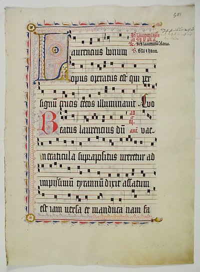 Foglio di manoscritto con iniziale L, da un antifonario, tedesco, secondo quarto del XV secolo da Unbekannt