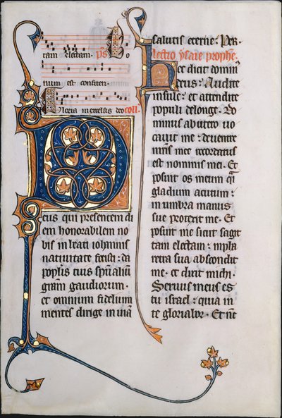 Foglio di manoscritto con iniziale M, da un messale, francese da Unbekannt