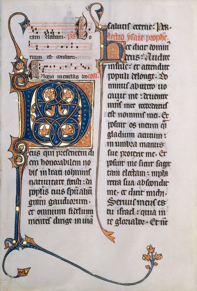 Foglio di manoscritto con iniziale M, da un messale, ca. 1290 da Unbekannt