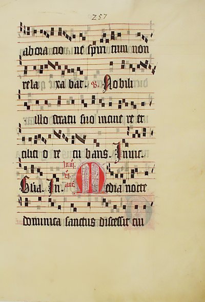 Foglio di manoscritto con iniziale M, da un antifonario, tedesco, secondo quarto del XV secolo da Unbekannt