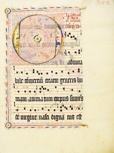 Foglio di Manoscritto con Iniziale O, da un Antifonario, Tedesco, secondo quarto del XV secolo da Unbekannt