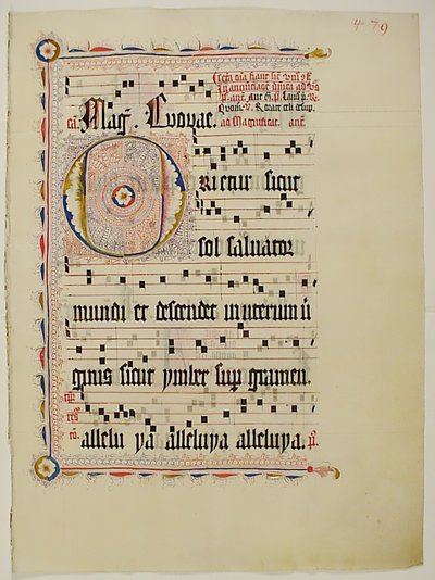 Foglio di manoscritto con iniziale O, da un antifonario, tedesco, secondo quarto XV secolo da Unbekannt