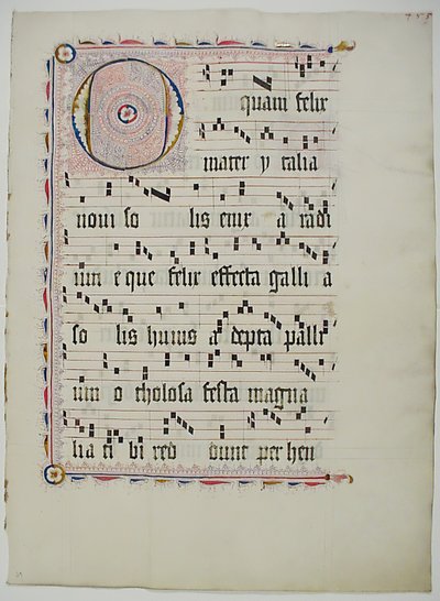 Foglio di manoscritto con iniziale O, da un antifonario, tedesco da Unbekannt