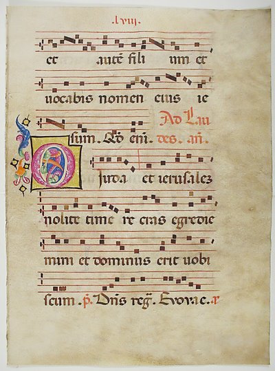 Foglio di manoscritto con iniziale O, da un antifonario, Italia, XV secolo da Unbekannt