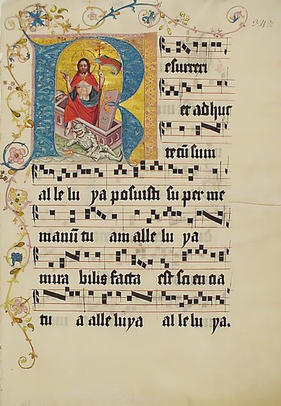 Foglio di Manoscritto con Iniziale R, da un Graduale, Tedesco da Unbekannt