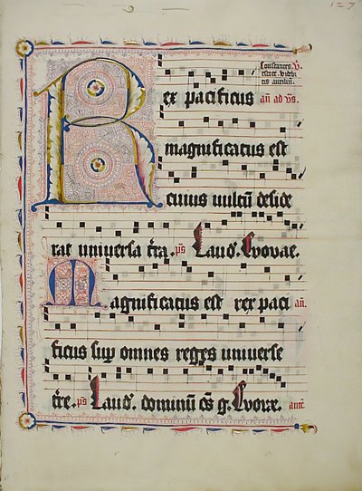 Foglio di manoscritto con Iniziale R, da un Antifonario, tedesco, secondo quarto del XV secolo da Unbekannt
