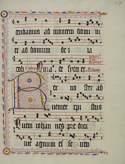 Foglio di manoscritto con iniziale R, da un antifonario, tedesco, secondo quarto del XV secolo da Unbekannt