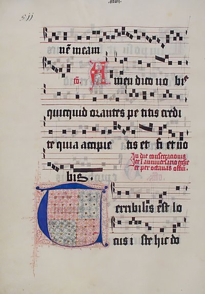 Foglio di Manoscritto con Iniziale T, da un Graduale, Tedesco, secondo quarto del 15° secolo da Unbekannt
