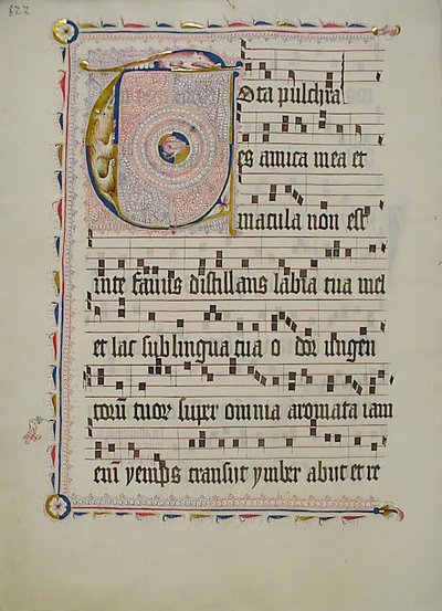 Foglio di manoscritto con iniziale T, da un antifonario, tedesco, secondo quarto del XV secolo da Unbekannt