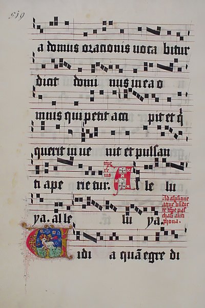 Foglio di manoscritto con iniziale V, da un Graduale, tedesco da Unbekannt