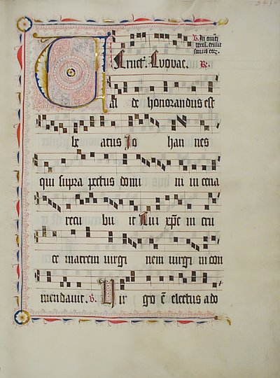 Foglio di manoscritto con iniziale V, da un antifonario, tedesco, secondo quarto XV secolo da Unbekannt