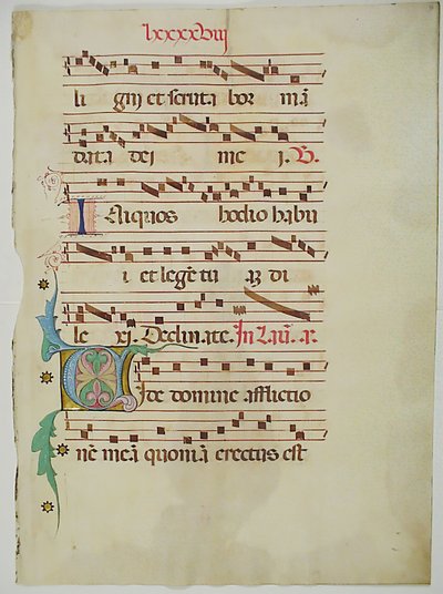 Foglio di manoscritto con iniziale V, da un Antifonario, italiano, XV secolo da Unbekannt