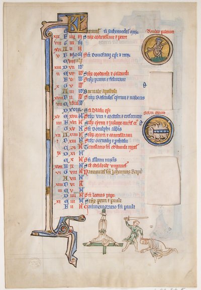 Foglio di manoscritto con calendario di giugno, da un Salterio Reale, britannico, XIII secolo da Unbekannt