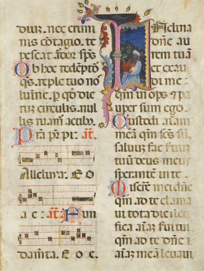 Foglio di Manoscritto con Re Davide in una Iniziale I, da un Salterio, inizio XV secolo da Unbekannt