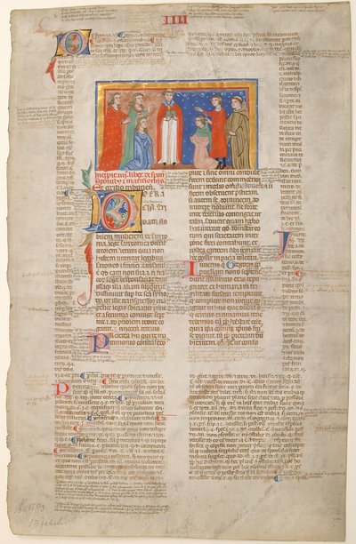 Foglio di manoscritto con scena di matrimonio, dai Decretali di Gregorio IX, italiano da Unbekannt