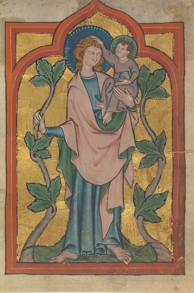 Foglio di manoscritto con San Cristoforo che porta Cristo, tedesco o svizzero, inizio XIV secolo da Unbekannt