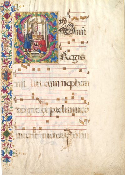 Foglio di manoscritto con San Giovanni Gualberto in una lettera S, da un Antifonario, inizio XVI secolo da Unbekannt