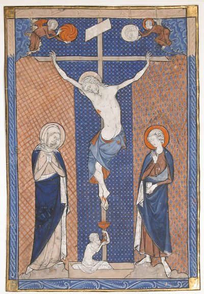 Foglio di manoscritto con la Crocifissione, da un Messale, ca. 1270-80 da Unbekannt