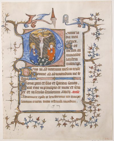 Foglio di manoscritto con la Crocifissione in un