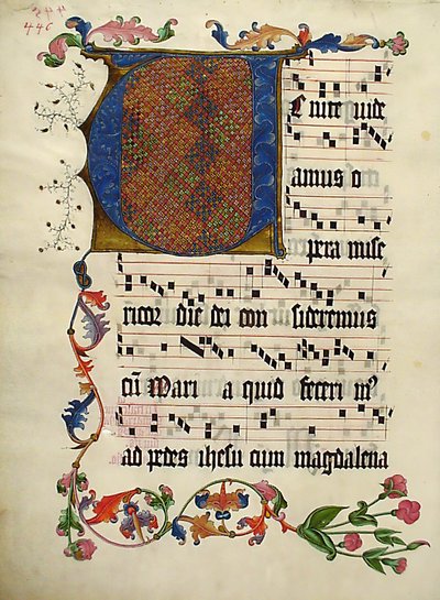 Foglio di manoscritto con iniziale V, da un Antifonario, tedesco, ca. 1425-50 da Unbekannt