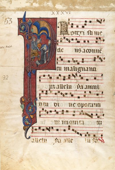 Foglio di manoscritto con il martirio di San Pietro Martire in una lettera P, ca. 1270-80 da Unbekannt