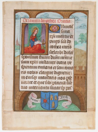 Foglio di manoscritto con Santa Dorotea, da un Libro d